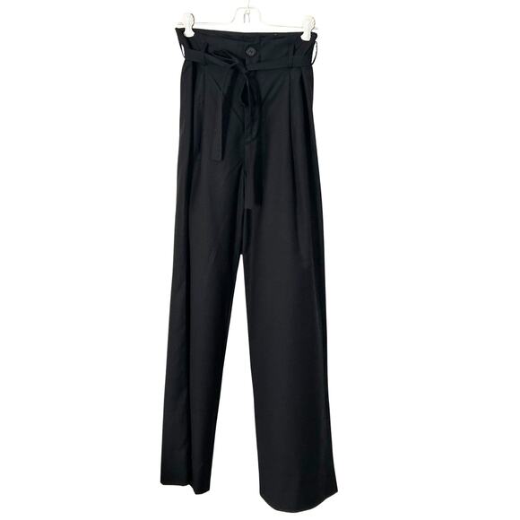 OAK NYC High Waist Wool Pleated Trousers – Black Pants w/ Belt Detail, Size M - Picture 1 of 7